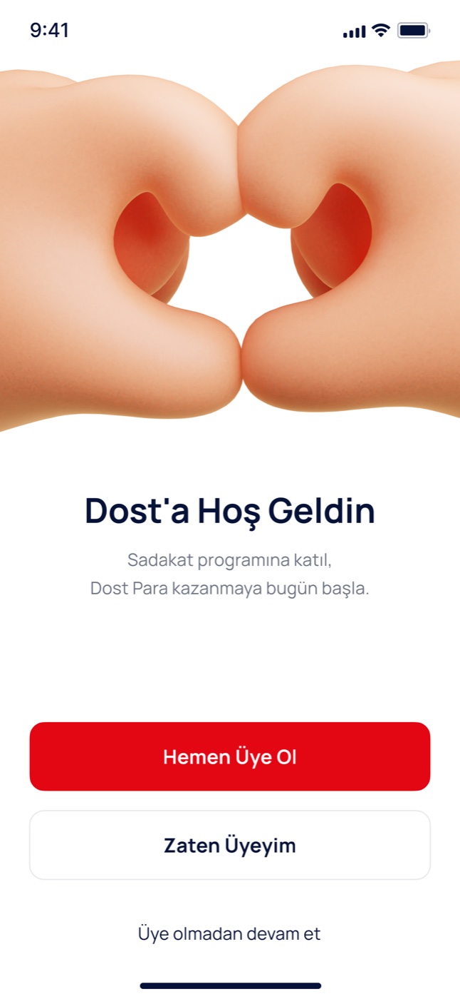 Welcome screen inviting users to the loyalty programme