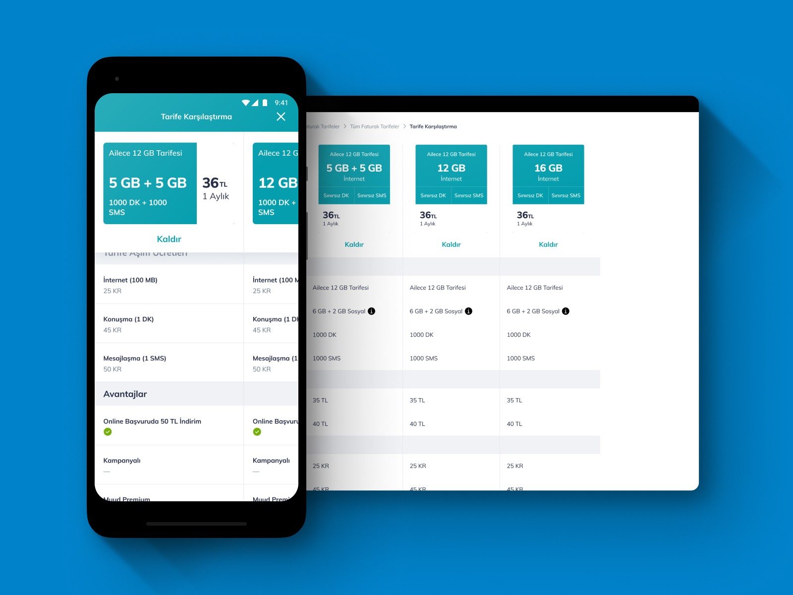 Tariff comparison on mobile and tablet